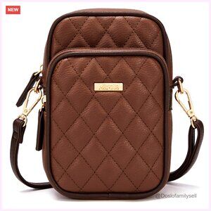 Vegan Leather Crossbody Phone Bag with Card Slots, Adjustable Strap